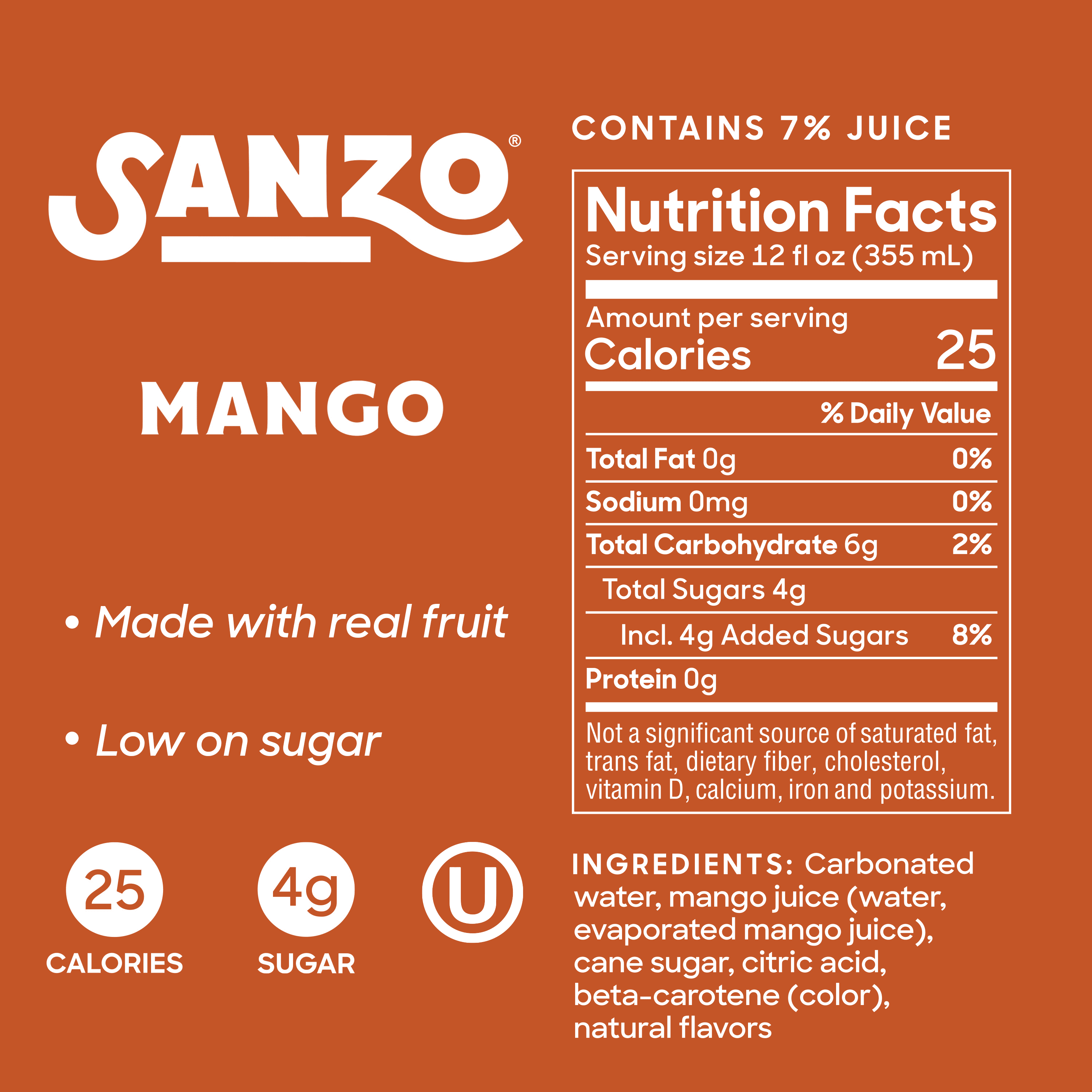 Sanzo Mango Sparkling Water, 12 fl oz, 12 Pack Cans