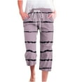 thumbnail image 2 of WXLWZYWL Clearance Items Free Shipping Summer Linen Capris for Women Striped 2024 Casual Summer Wide Leg Pants Drawstring Elastic High Waist Jogger Travel Beach, 2 of 5