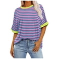 thumbnail image 1 of YDLCAFD T-Shirt d'Été Décontracté pour Femmes, Col Rond, Ample, à Rayures, Dégradé, Manches Courtes, 1 of 6