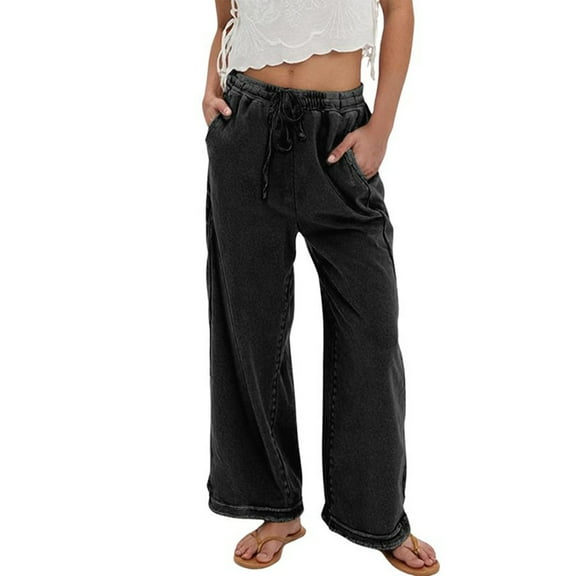 PUWEI Women's Casual Wide Leg Palazzo Pants High Waist Drawstring Sweatpants Lounge Trousers with Pockets