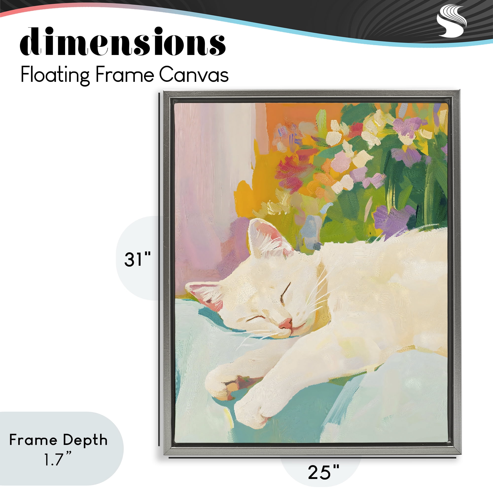 Stupell Industries Sleeping Cat with Flowers Gray Framed Floater Canvas Wall Art, design by The Prints Vibe
