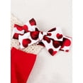 thumbnail image 5 of Suealasg 3PCS Toddler Baby Girl Valentine's Day Outfits Set Solid Color Bow Sling Off-Shoulder Romper Heart Print Flare Pants Headband 3 6 12 18 24 Months Infant Girl Spring Clothes, 5 of 9
