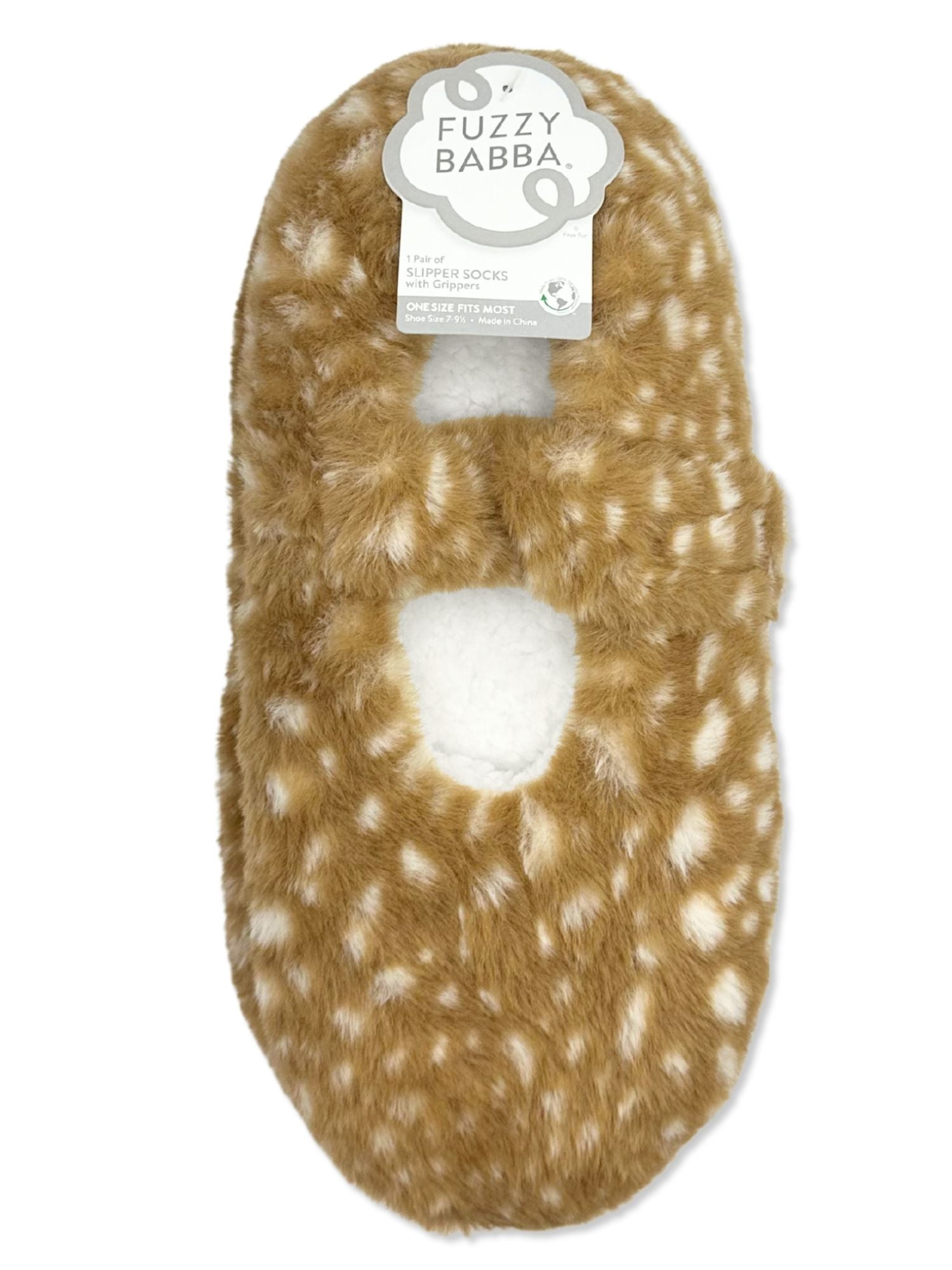 Fuzzy Babba Women's Faux Fur Fawn Mary Jane Slipper Socks, 1-Pack, Shoe Sizes 7-9.5