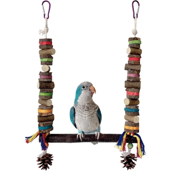 Parrot Toy Perch Wooden Swing Claw Sharpening Chewable Hanging Interactive Play for Budgies Cockatiel Parrot