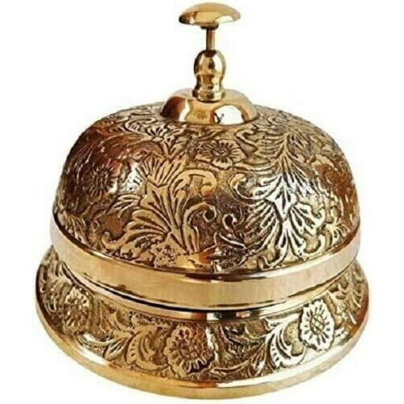 Brass Desk Bell Antique Vintage Hotel Service Bell Ornate Reception Counter Bell