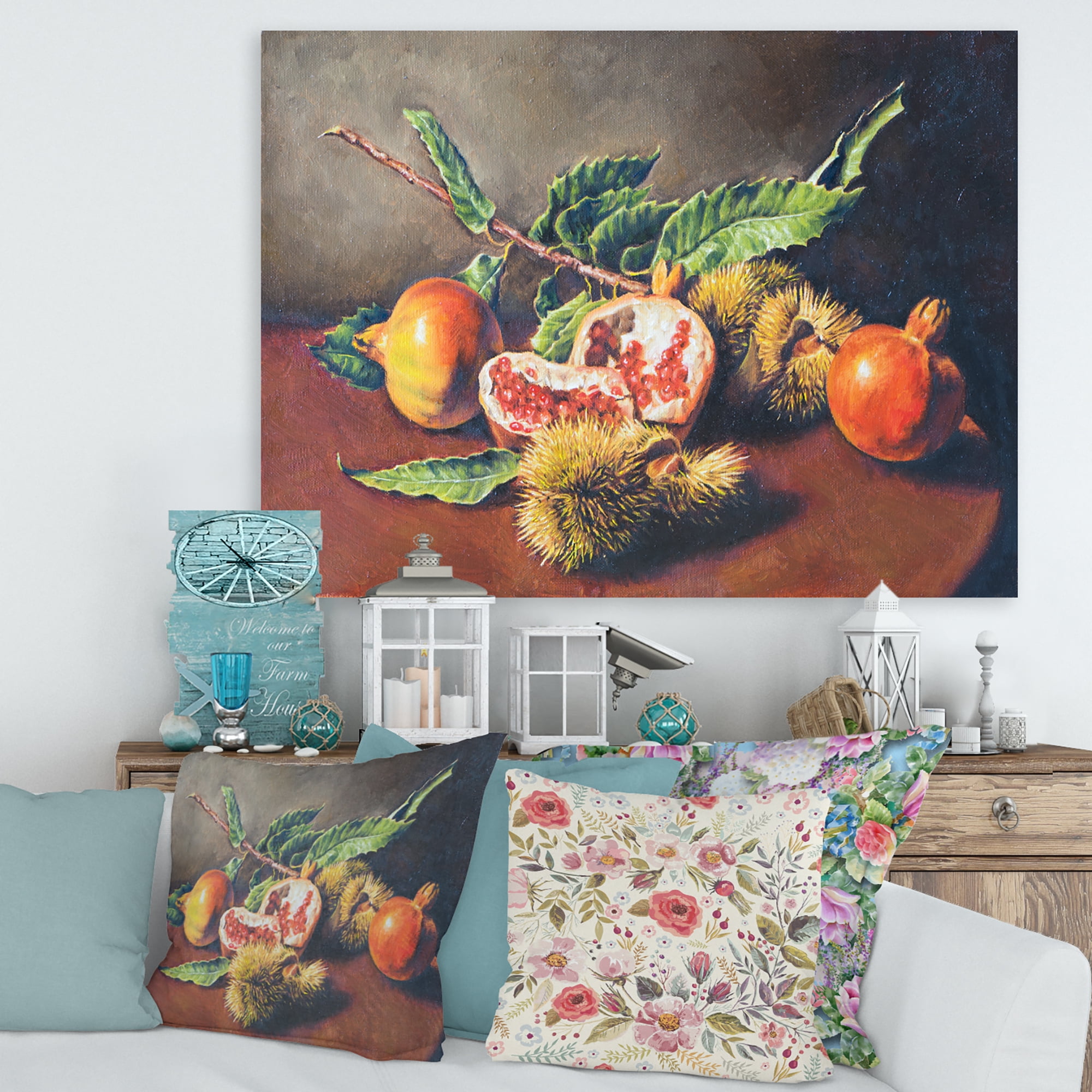 Designart ' Ancient Still Life of Orange Fruits ' Traditional Canvas Wall Art Print