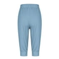 thumbnail image 5 of CLOISE Womens Capri Pants with Pockets Stretch Yoga Pants Elastic High Waisted Golf Pants Petite Summer Casual Fashion Solid Loose Lightweight Cropped Sweatpants Blue XL, 5 of 6