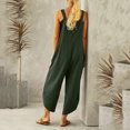 thumbnail image 3 of Fsqjgq Jumpsuits for Women Army Green Bodysuit Boho Fashion Casual Solid Pocket Romper Long Playsuit Strap Button Jumpsuit Wide Leg Pants Bib Overalls with Pockets Beach Outfits for Women M, 3 of 5