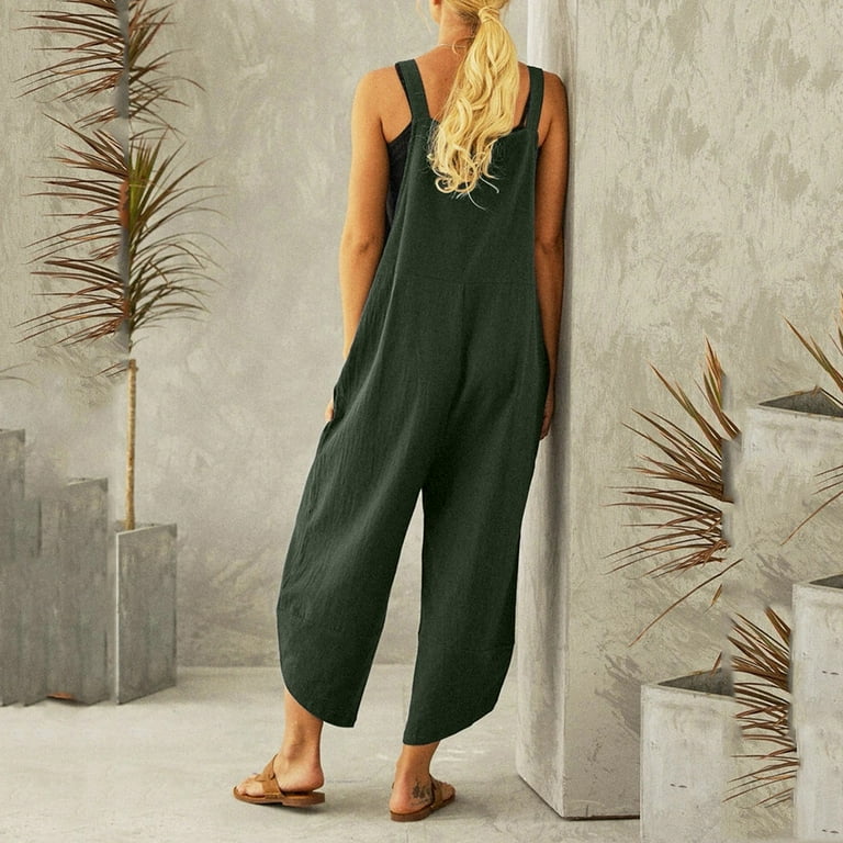 Fsqjgq Jumpsuits for Women Army Green Overalls Trendy Fashion