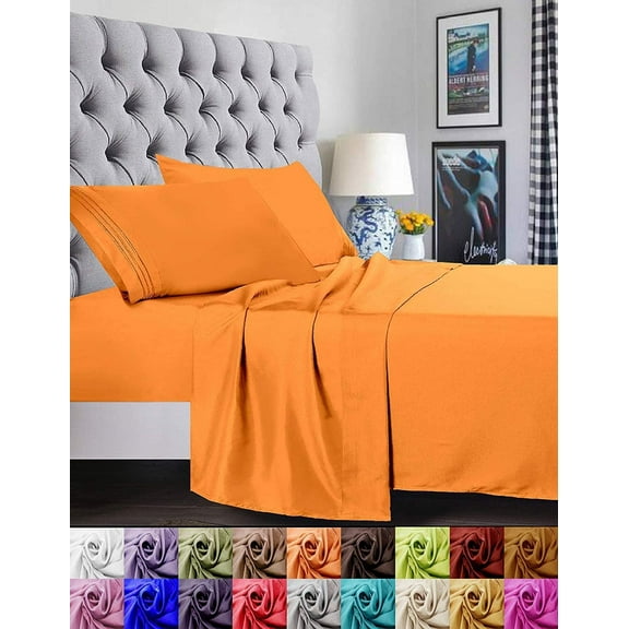 Elegant Comfort 1800 Series Deep Pocket 6pc Bed Sheet Set Full Orange