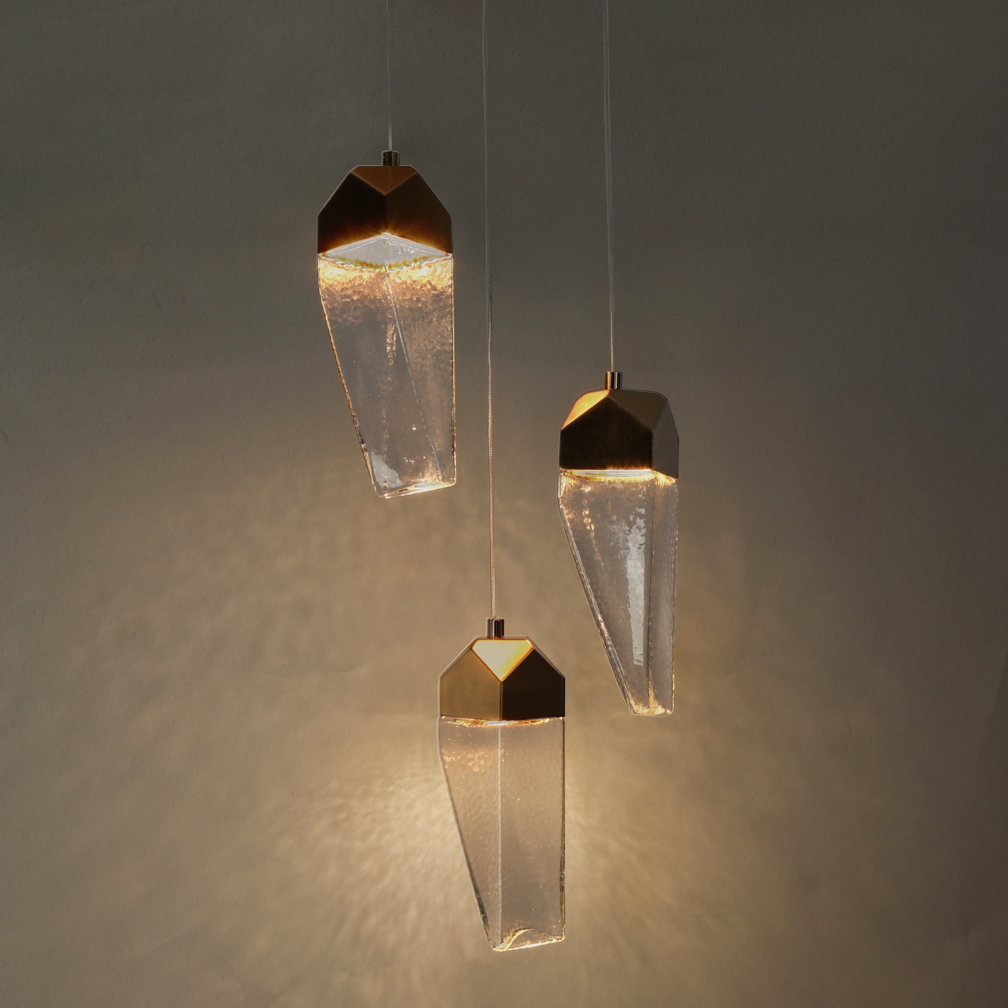LNC Adonisior 3 -Light Polished Gold LED Crystal Clear glass Mixed material Chandelier