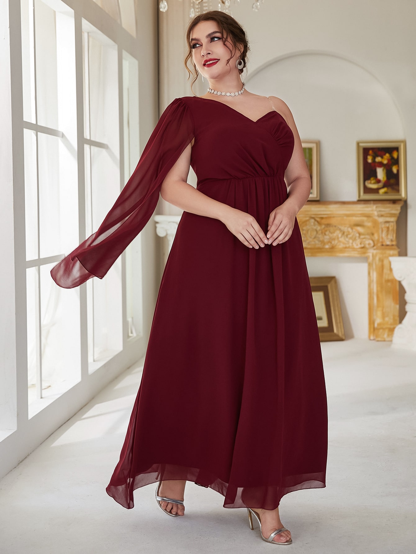 red chiffon dress plus size