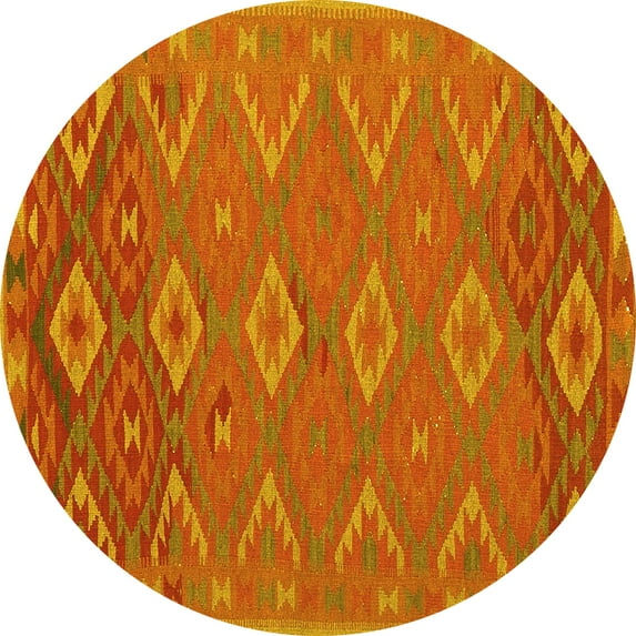 Ahgly Company Indoor Round Oriental Yellow Traditional Area Rugs, 5' Round