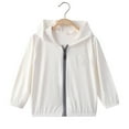 thumbnail image 2 of Xfvqtps Kids Children Cooling Sun Protection Jacket UPF50+ Hoodie Zip up Long Sleeve Solid Color Lightweight Summer Thin Tops for Camping Hiking Cycling Running 2-12Y White, 2 of 7