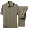 thumbnail image 2 of Jessboyy Mens 2 Piece Outfit Button Down Shirts and Tai Chi Pants Sets Casual Going Out Fall Outfits Travel Vacation Set Trendy Clothing Set Army Green,S, 2 of 3