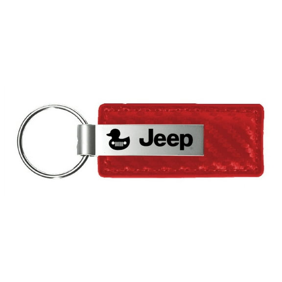 Jeep Duck Logo Red Carbon Fiber Texture Leather Key Chain Fob Official Licensed