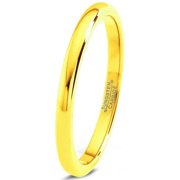 Charming Jewelers Tungsten Wedding Band Ring 2mm for Men Women Comfort Fit 18K Yellow Gold Plated Dome Round Polished Lifetime Guarantee Size 11.5