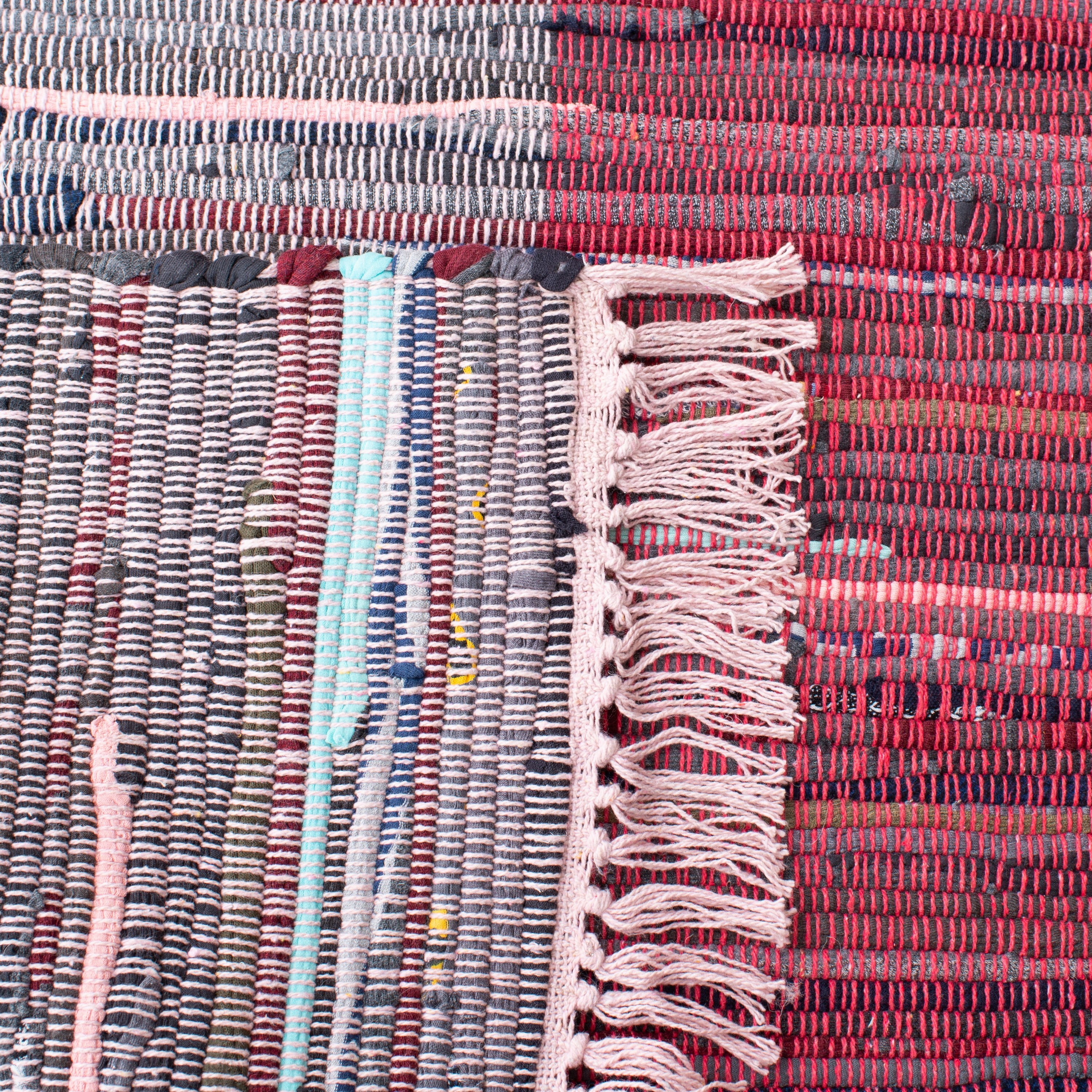 SAFAVIEH Rag Romeo Striped Fringe Cotton Area Rug, Red/Grey, 9' x 12'
