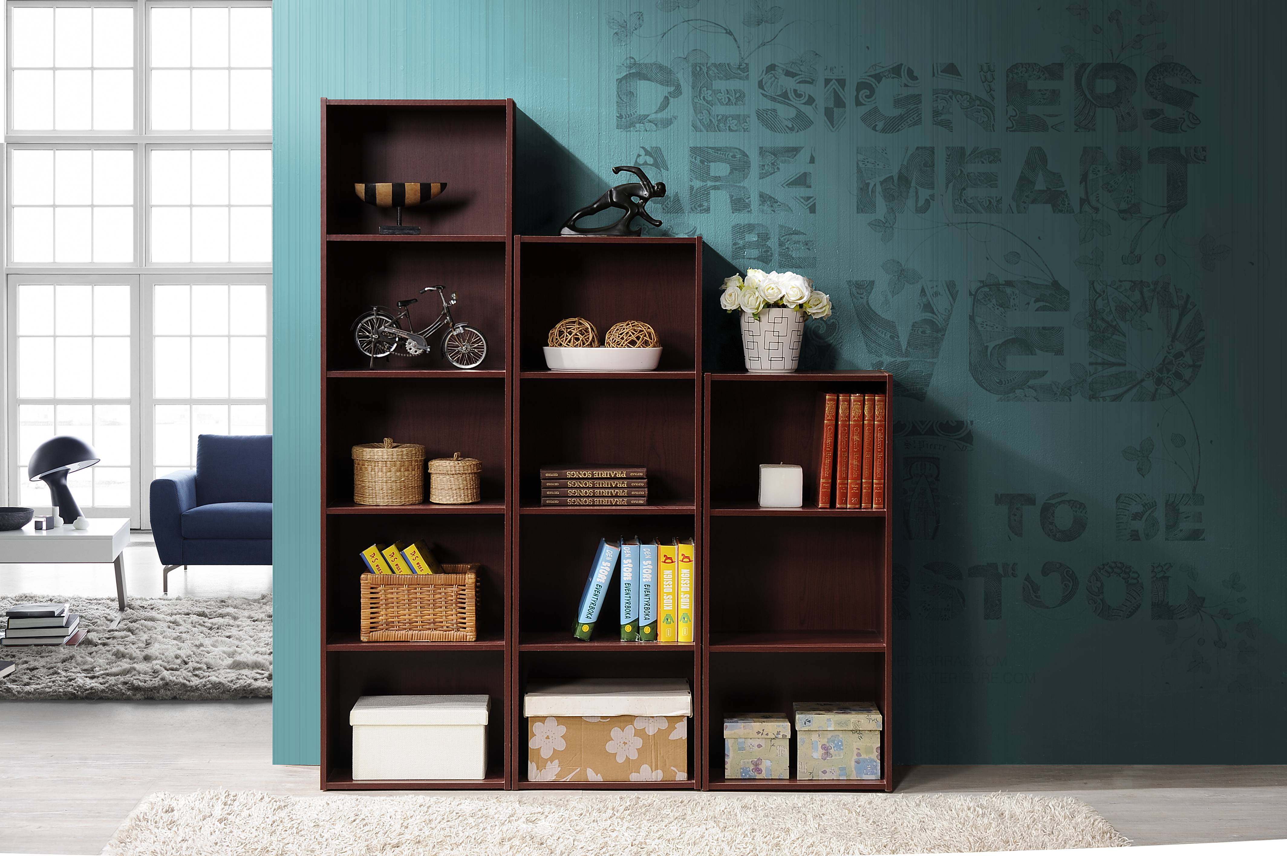 Hodedah 5-Shelf Bookcase, Mahogany