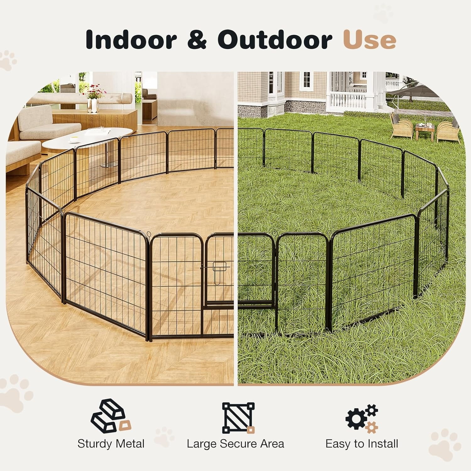 Heavy-Duty Iron Dog Playpen – 8 Panels 40” Durable, Rust-Resistant Pet Fence for Indoor & Outdoor Use, Secure & Spacious Pet Play Area for Dogs, Puppies & Small Animals