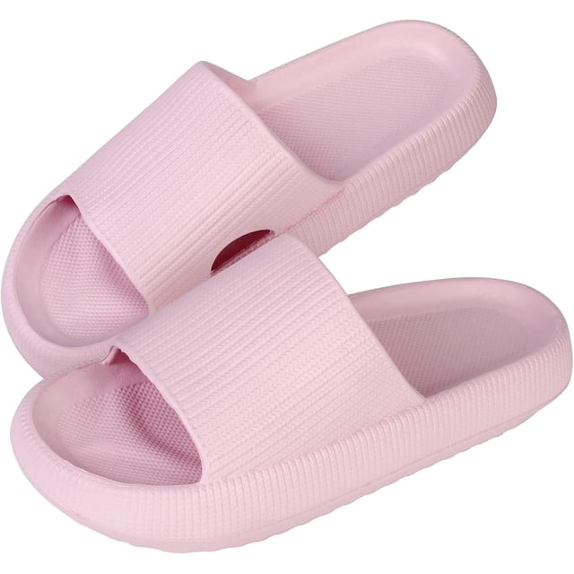 Cloud Sliders Women Men, non-slip beach slippers women summer, soft flip flop cushion sliders, platform pool sliders shower shoes for indoor Pink 1