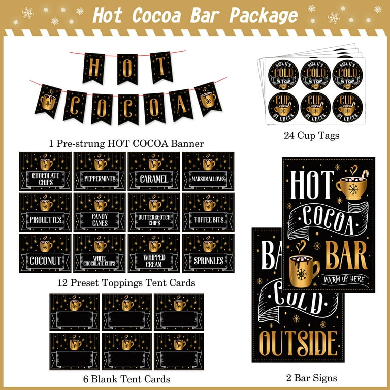 Hot Cocoa Bar Kit Hot Chocolate Bar Supplies Toppings Labels Cup Tags  Stickers for Wintertime Holiday Christmas Party New Year Party Birthday  Party