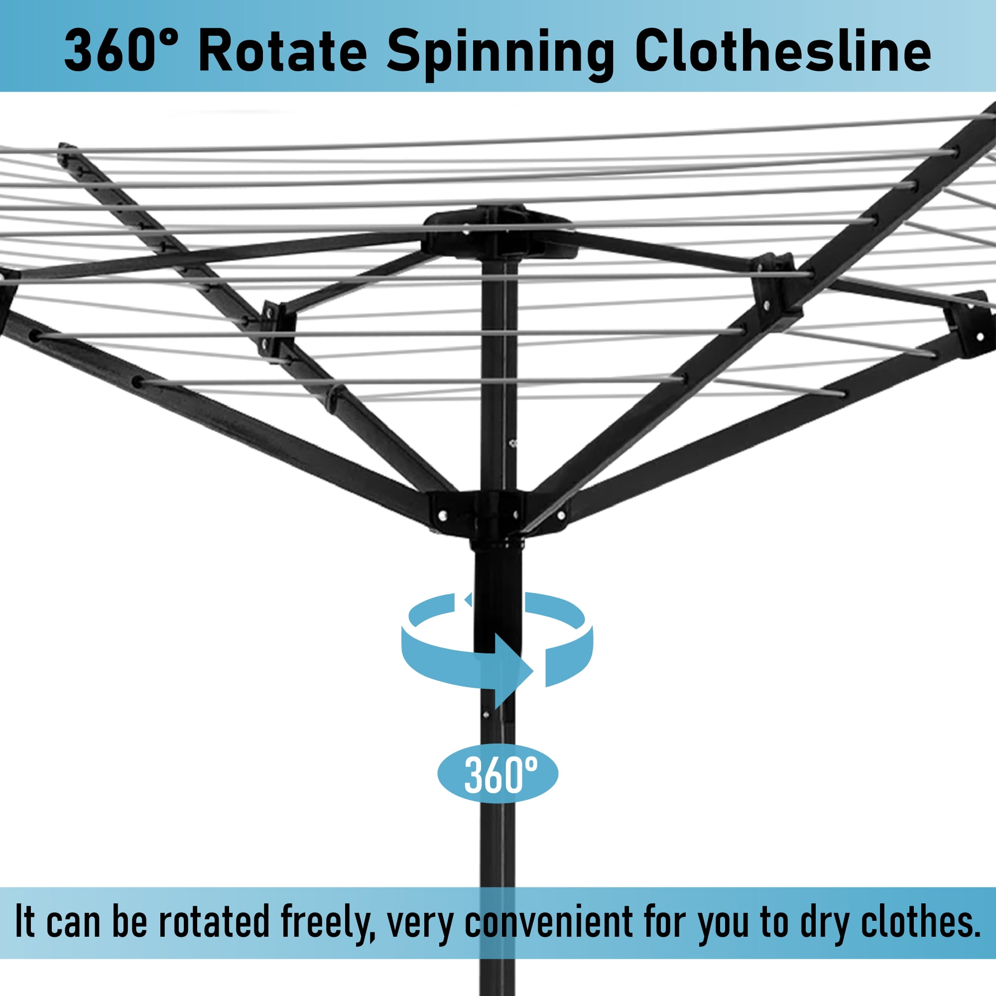 Qunbio Clothes Drying Rack,Heavy-Duty Steel Frame Drying Rack,12-Line 165ft Drying Rack Clothing,Adjustable Height 360°Rotation,Foldable Outdoor Umbrella Laundry Rack for Backyard