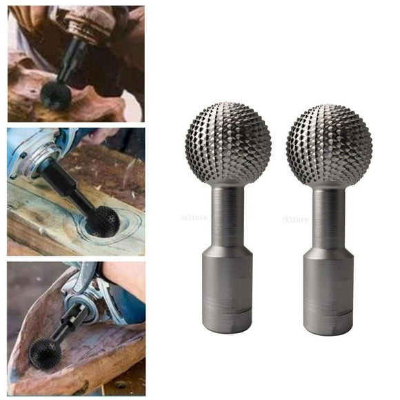 DYNWAVECA 2x Carbon Steel Sphere Rotary Burr Wood Gouge Power Carving Attachment Spherical Spindles Shaped Ball Gouge for Wooden Groove Carving Tool , , 1