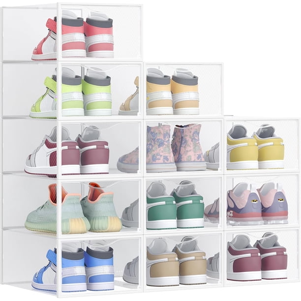 Cajas para Zapatos, Organizador de Zapatos de Plástico, Juego de 12, para Zapatos hasta 43, Transparente y Blanco Nube MLSP312W01