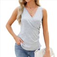thumbnail image 2 of Camisetas Sin Mangas de Verano para Mujer, Informales, con Bordado de Ojales, Cómodas, con Diseño de Botones, Corte Entallado, Básicas. Gris M, 2 of 10