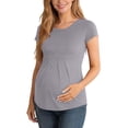 thumbnail image 2 of Axiiglly Maternity Shirts Short Sleeve Crew Neck Pleated Stretch Pregnancy T-Shirts Soft Comfortable Plus Size Tee for Women, S-4XL, 2 of 9