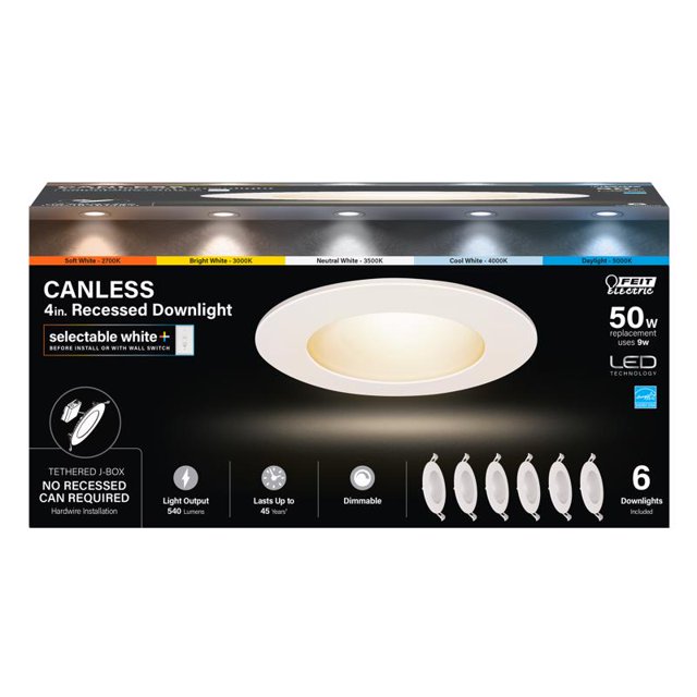 Foco empotrable sin canalón Feit LED, retroadaptado, blanco, 5 pulgadas y 9 W