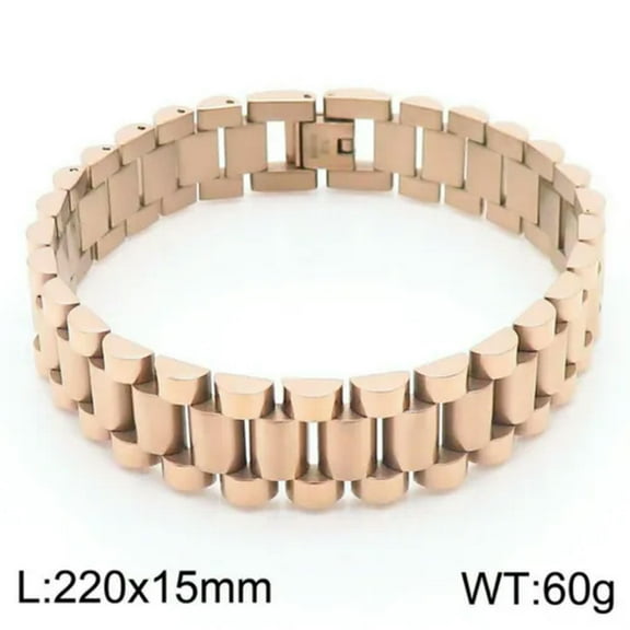 EOEMY 8.66" 15mm New Men'S Wristband Link Heavy Solid Stainless Steel Hip Hop Bracelet-Rose Gold
