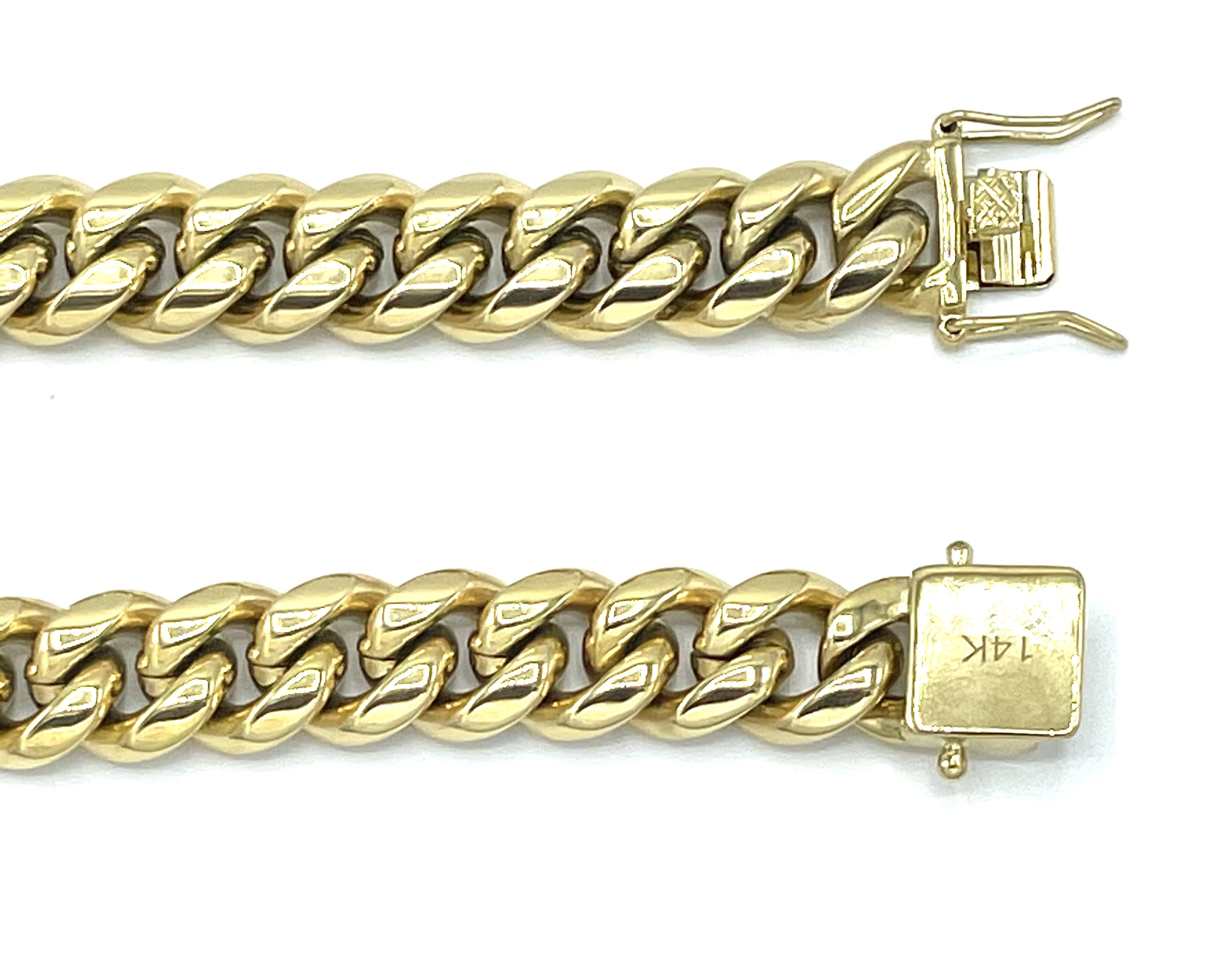 Men Cuban Miami Link Bracelet & Chain Set 14k Gold Plated 14mm *Diamond Clasp* 