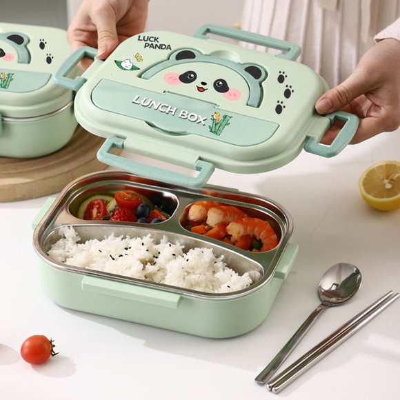 Déjeuner pour Enfants en Acier Inoxydable avec Compartiments - Récipient Bento Étanche pour École et Voyage Vaisselle Durable Inclut Cuillère et Baguettes