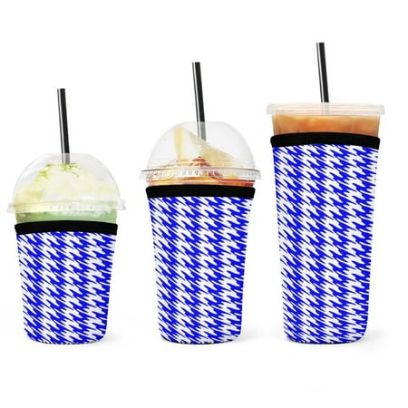 

Set of 3 Packs Reusable Hot And Iced Coffee Cup Sleeve Neoprene Tumbler Sleeve Aesthetic Blue And White Ripple(16 24 32oz)