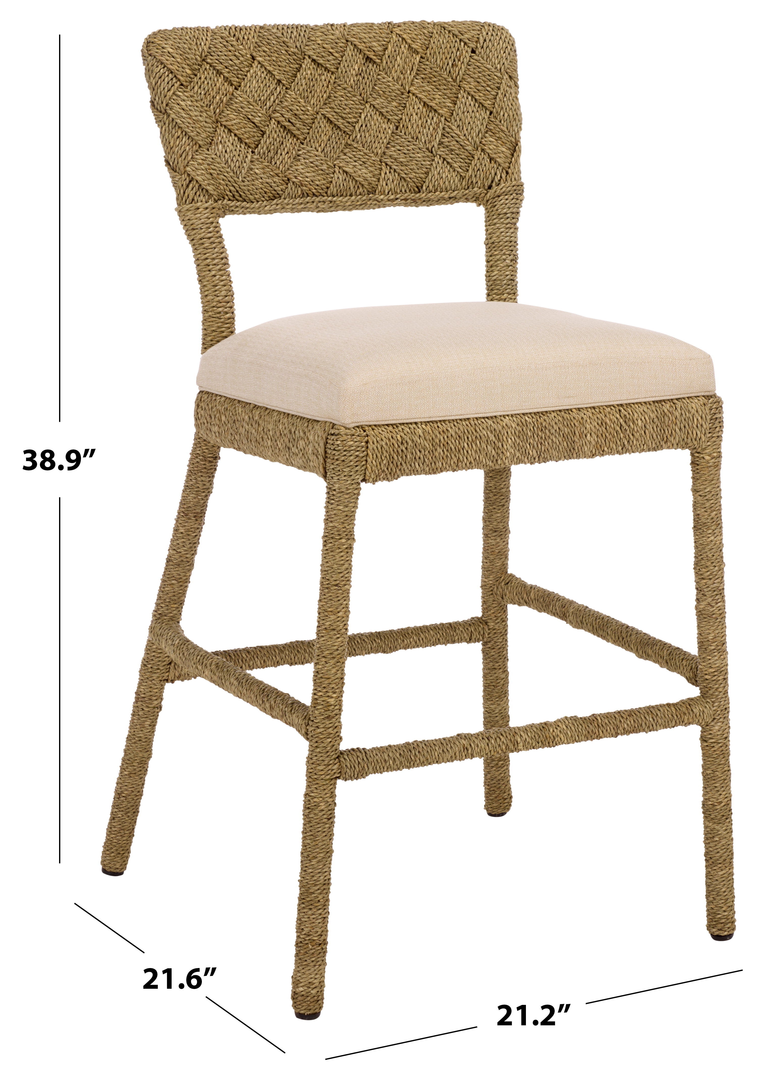 Safavieh Couture Rosemarie Woven Seagrass Mid Back Counter Stools, Natural/Beige
