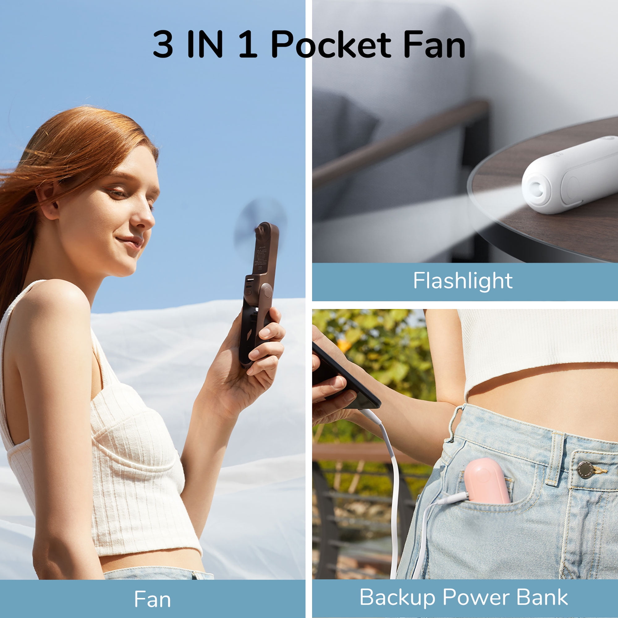 ZEEFO MINI HAND Held Fan,Portable Foldable USB Fans with Smart Led