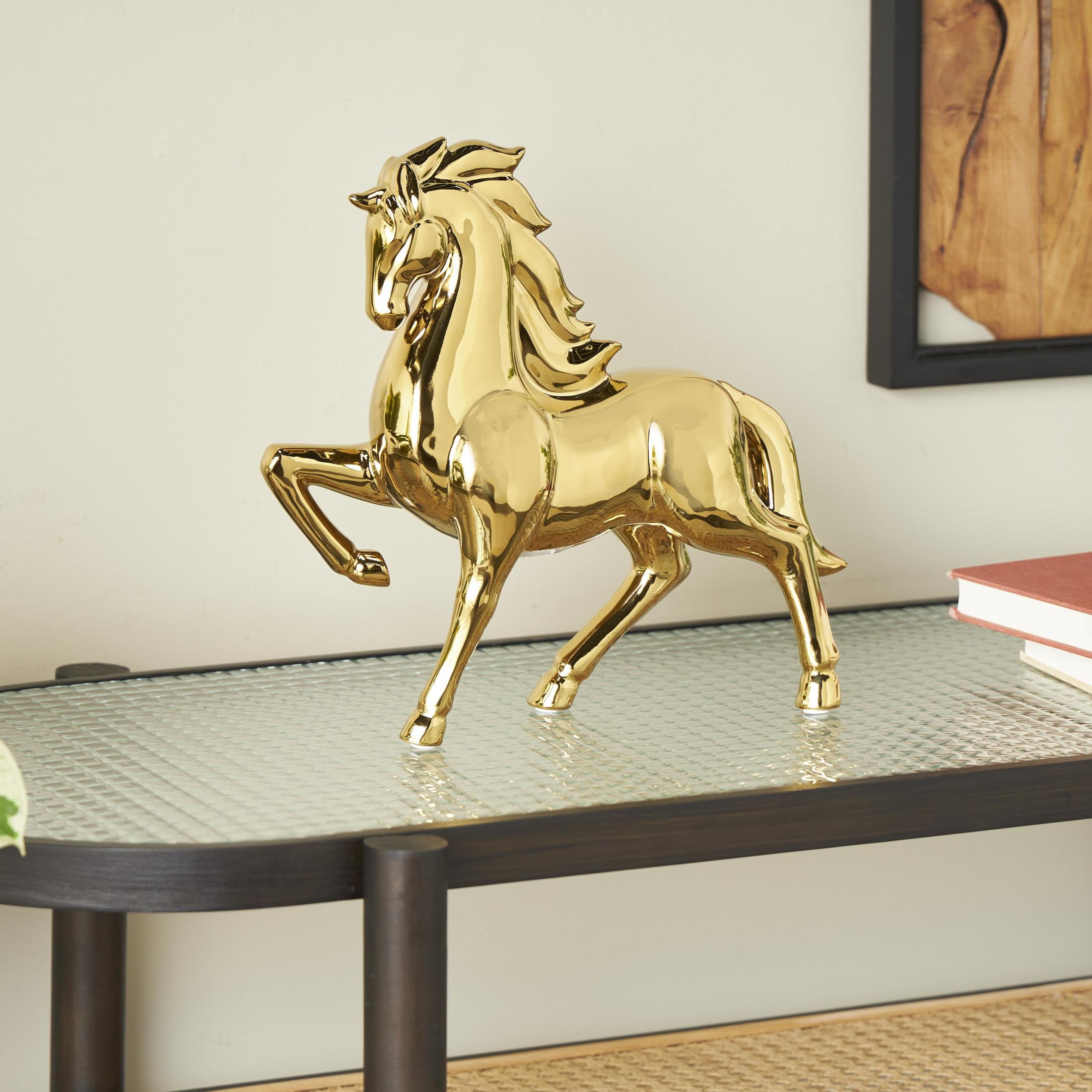 DecMode Gold Ceramic Prancing Horse Sculpture - Glam Statue