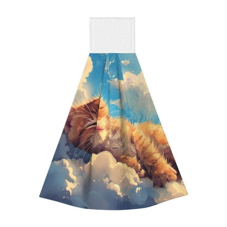 

Horeoi Cloud Sleeping Cat Print Coral Fleece Microfiber Hanging Hand Towel Absorbent Hand Towel Quick Dry Thicken Cleaning Cloths Wipes Rags for Kitchen & Bathroom