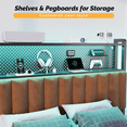 thumbnail image 4 of Ktaxon Headboard for Twin Size Bed with Pegboards Storage, Upholstered Headboard with Charing Station & LED Lights, Height Adjutable, Brown, 4 of 10