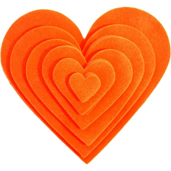 Playfully Ever After 1 to 6 inch Multi-Size Pack Stiff Felt Hearts 18pc - Neon Orange