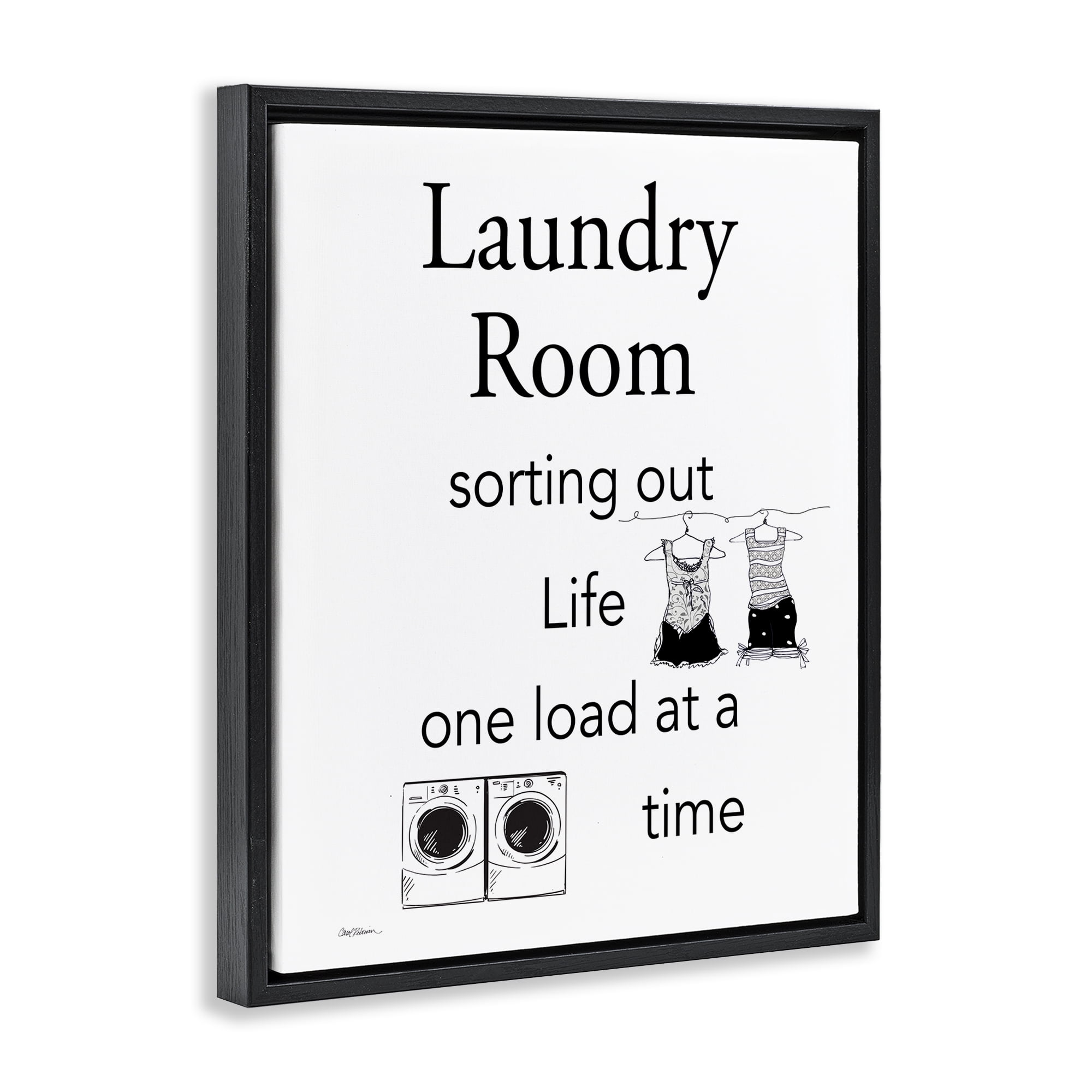 Stupell Industries Funny Minimal Laundry Phrase Bath & Laundry Painting Black Floater Framed Canvas Art Print Wall Art, 25 x 31