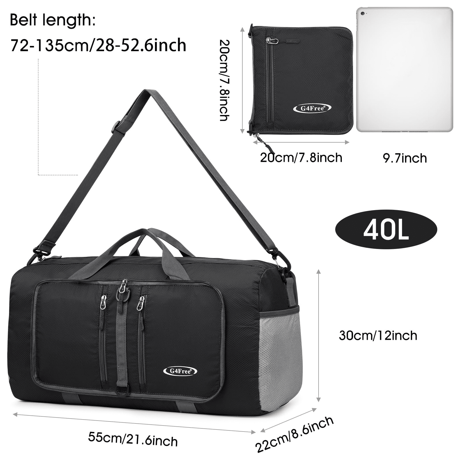 G4Free 40L/65L Foldable Duffel Bag, Water-Repellent Travel Backpack, Lightweight Carry Bag for Overnight Weekender Sports Men Women