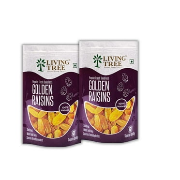 Organic Popular Fresh Seedless Golden Raisins By Living Tree 400gm, (200gm * Pack Of 3) | Good Source Of Protein Fiber Dried Kishmish Perfect For Morning Breakfast | 14.1 Ounce