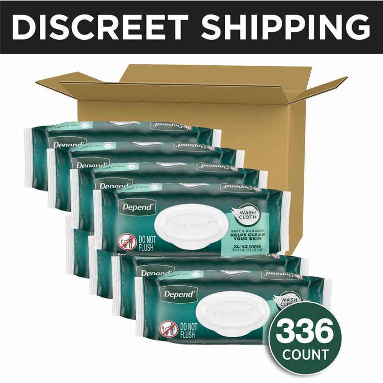 Depend XL Disposable Washcloths for Adults, 8 Flip-Top Packs, 42