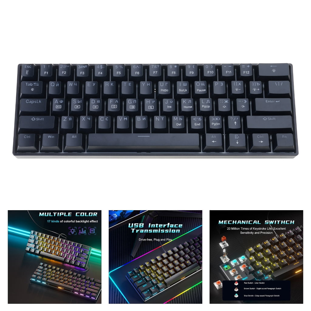 LED Mechanical Keyboard Hot Swappable Gaming Keyboard Corded Keyboard 61 Gaming Keyboard for Computer Laptop