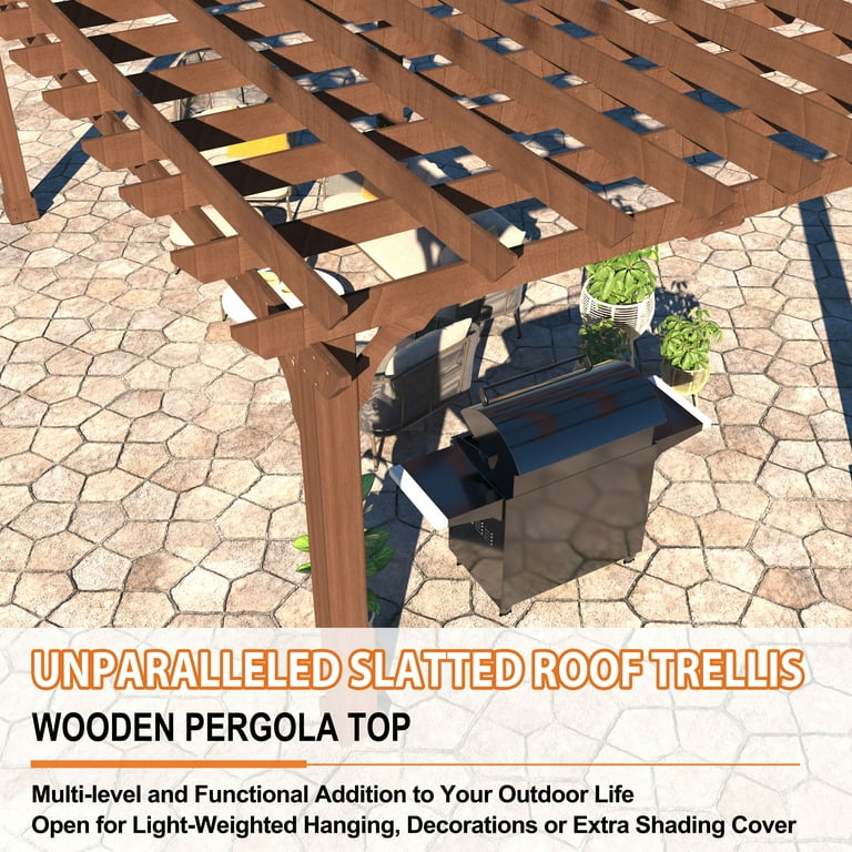 VEIKOUS 12' X 16' Outdoor Cedar Wood Pergola w/ Unparalleled