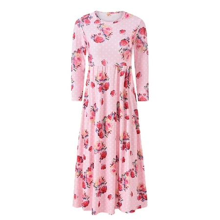 

Toddler Kids Girls Dress Casua Floral Prints Long Sleeves Beach Dress Princess Clothes
