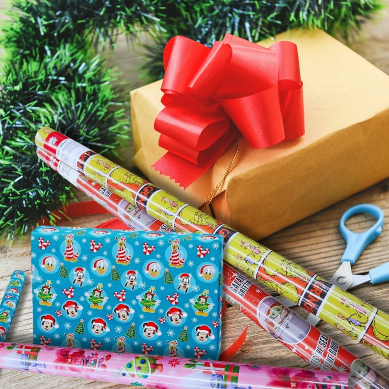 EWES Pink Christmas Wrapping Paper Set – Cute Princess & Mermaid Designs, Reversible, 28.5 Sq Ft Total With Stickers & Bows